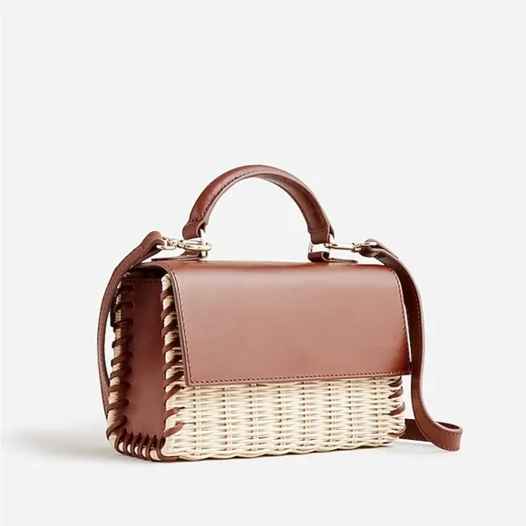 Crew Bags 2of2 New Jcrew Small Leather Wicker Raffia Bag
